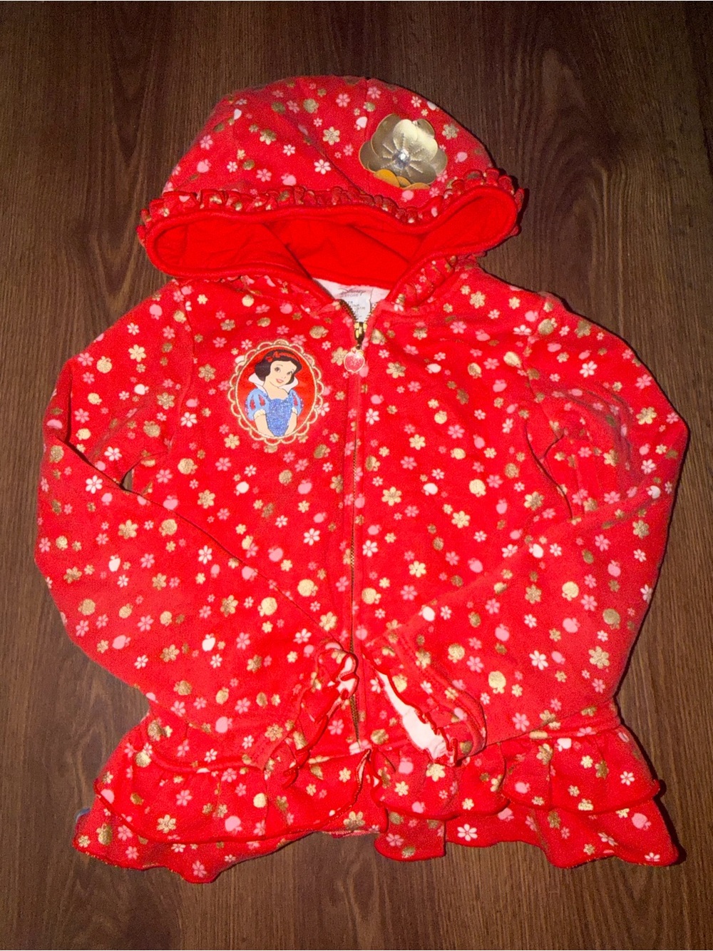 Disney Store Snow White Zip Up Hoodie Red Apples Size 7/8